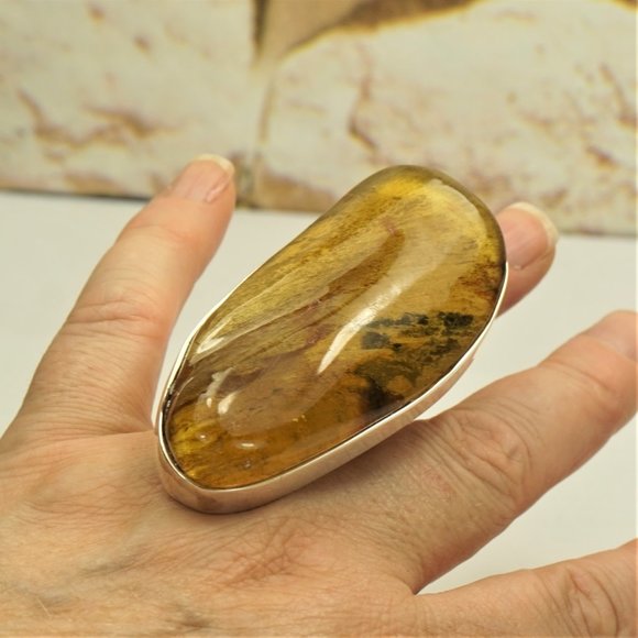 OVERSIZED BALTIC AMBER STERLING RING 40 g - Picture 1 of 13